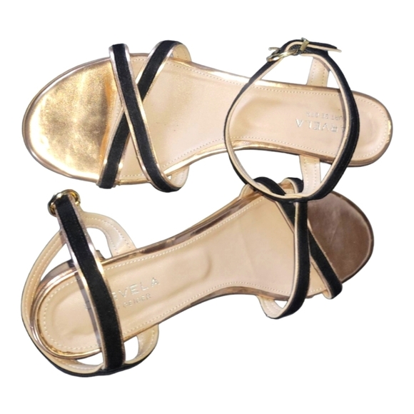 Carvela Kurt Geiger Black and Bronze Rose Gold Ankle Buckle Sandals 38 - Picture 3 of 8